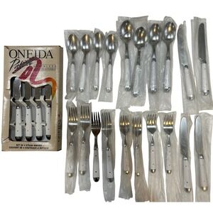 Oneida Palette Stainless Steel White Handle Flatware Set 24 Pieces Service for 4